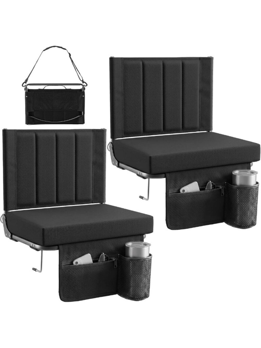 Comfortable Stadium Seats with Back Support - 2-Pack Bleacher Chairs, Black